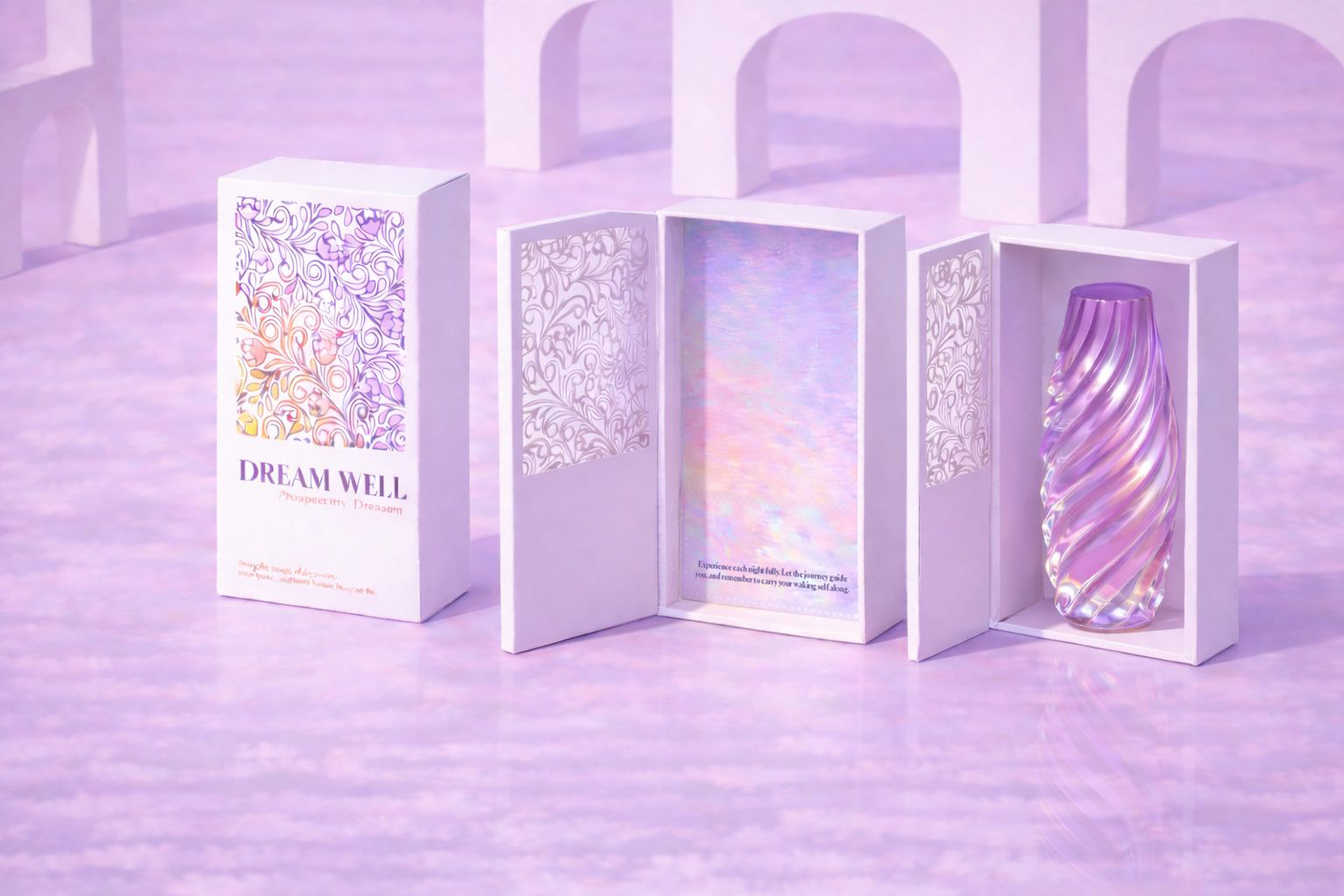 Die-cut packaging box featuring caged floral geometry